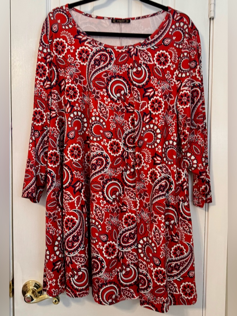 Red Paisley Swing Tunic Top with Scoop Neck 2xl